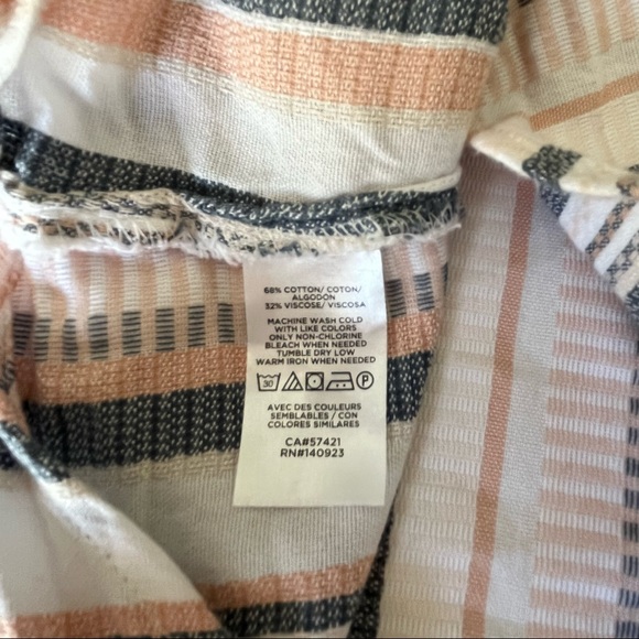 Loft women’s long sleeve button down shirt, small, white, grey and peach stripes - Picture 7 of 7